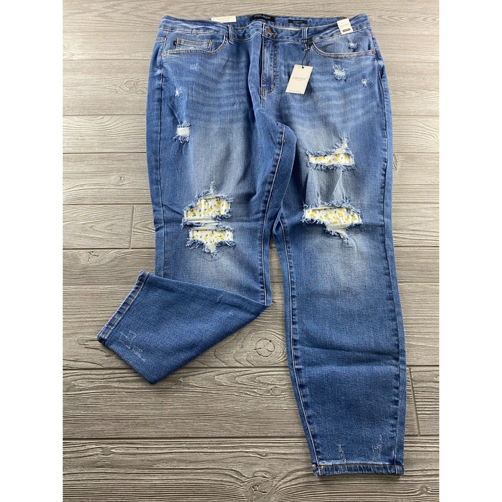 Judy Blue Jeans 24W High Rise Skinny Fit Floral Distressed Blue Denim NWT New